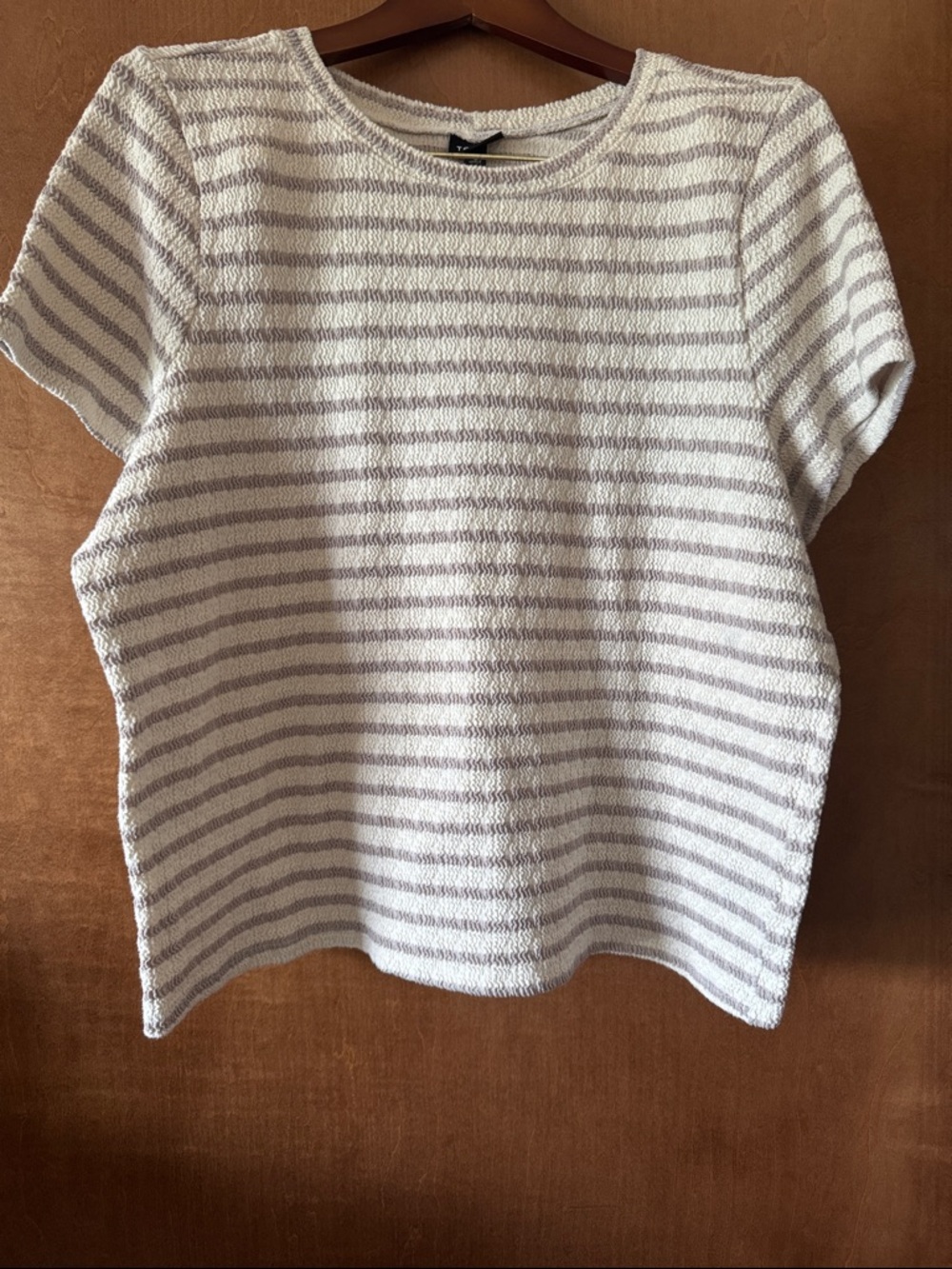 Striped Short-Sleeve Knit Top - Cream & Light Purple-ish